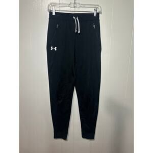 Under Armour Boy’s Fleece Joggers Black Pants Boys Size Youth Large Zip Pockets